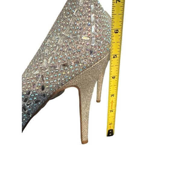 Lauren Lorraine Heels Silver WeddingAll Over Beading Peep Toe 5”  Mesh Sides 9.5 - Picture 9 of 10